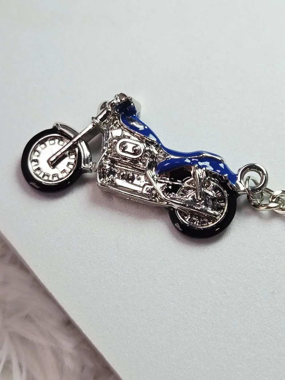 Blue Motorcycle Keychain Harley Sportster Style Biker Key Ring Gift Accessory